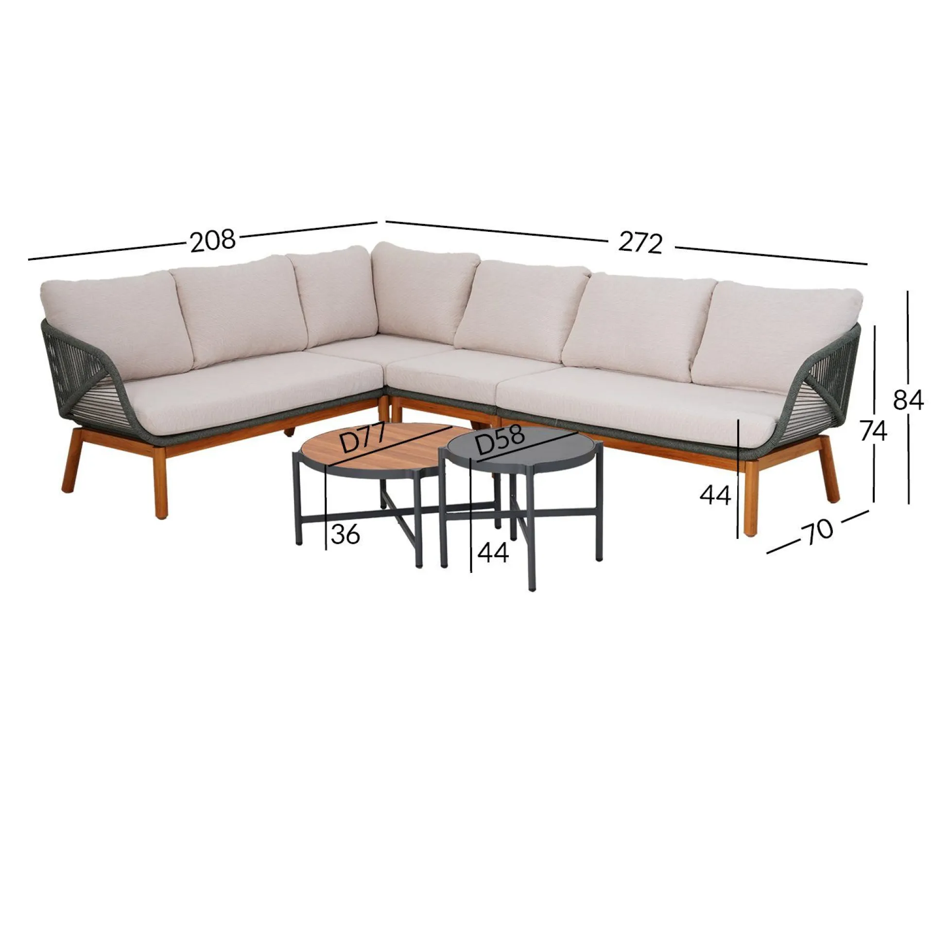 Hagemøbelsett HOME4YOU Tuxedo hjørnesofa og 2 bord