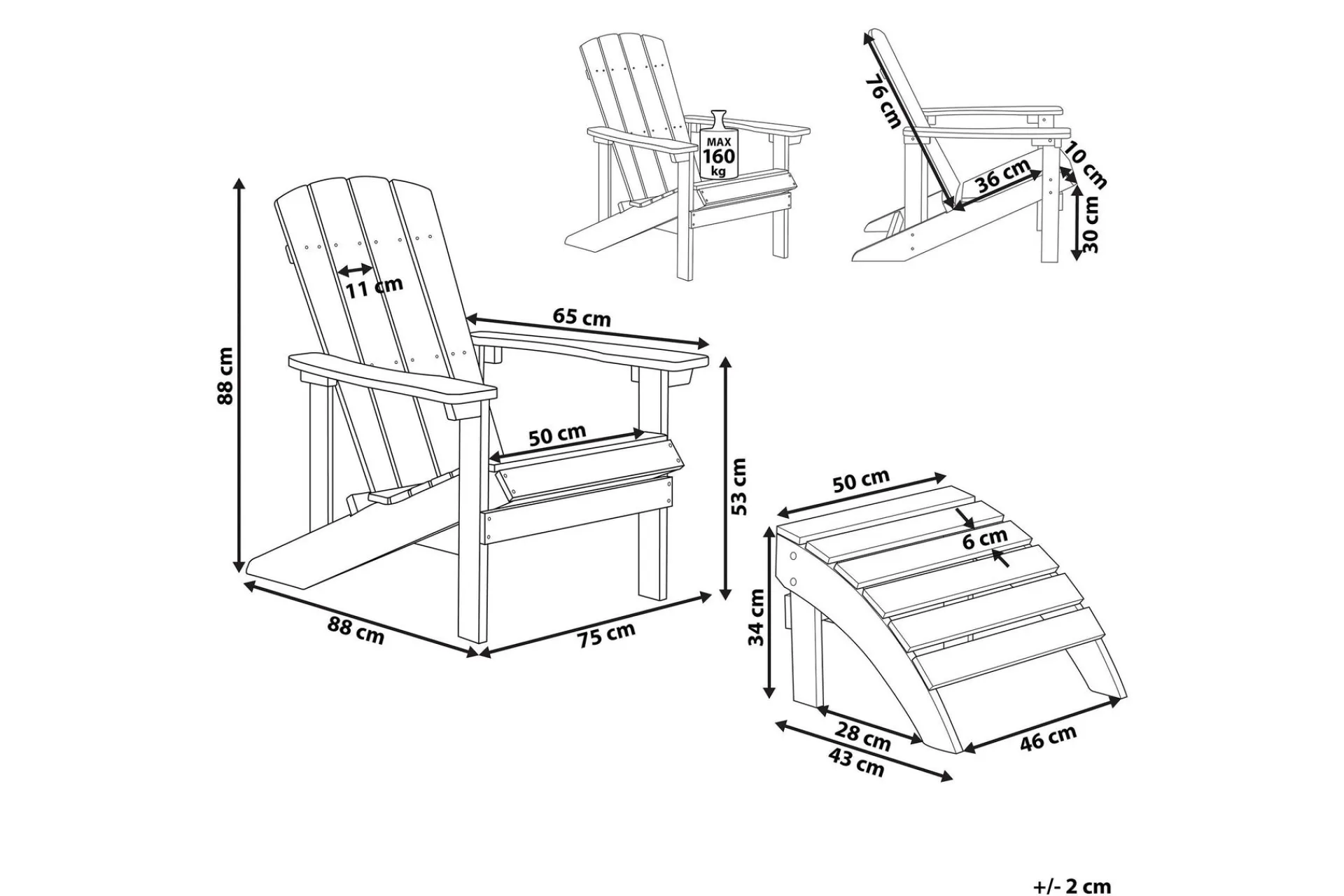 Solstoler-Hagestol med fotskammel ADIRONDACK Grønn