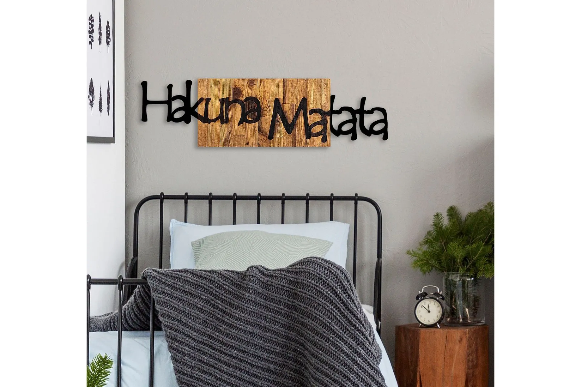 Skilt-Hakuna Matata 4 Veggdekor Lys Valnøtt,Svart