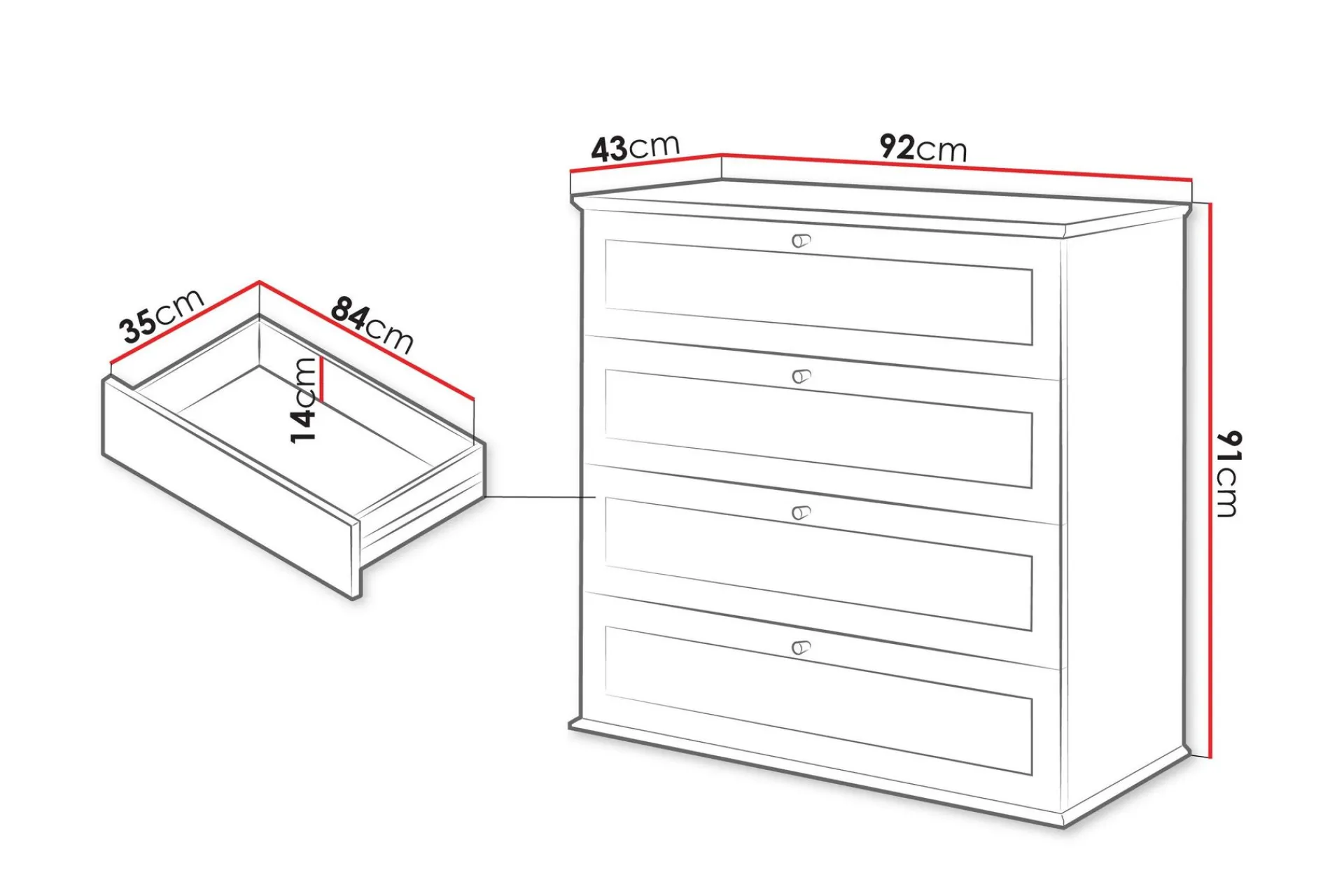 Entrekommode|Kommode-Hammerdal Kommode 92 cm Hvit,Eik