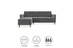 Dorel Home Velour Sofa & Fløyel Sofa-Hartford 3-sits Divansovesofa Grå