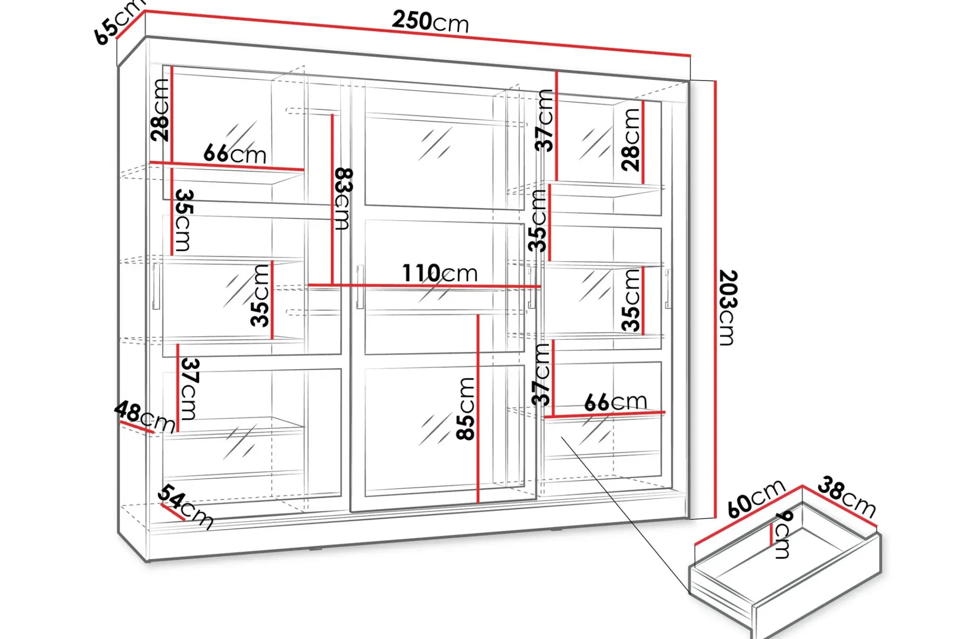 Garderober & Garderobesystem|Knaggerekke-Harvans Garderobeskap 250x203 cm Svart