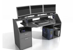 Kontorbord-Harvilchuck Skrivebord med Oppbevaringshyller + Skuff + Skap Grey