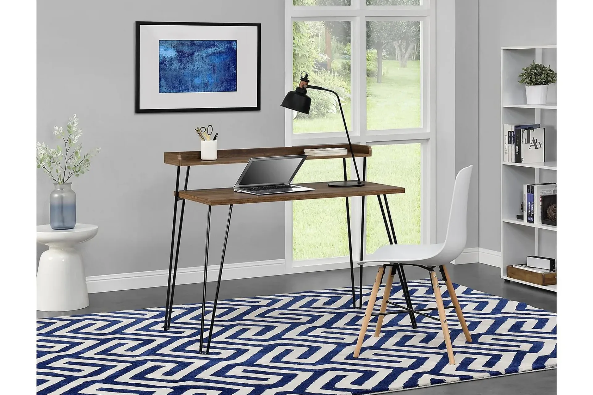 Dorel Home Kontorbord-Haven Skrivebord 114 cm med Oppbevaringshylle Valnøttsbrun/S Valnöt