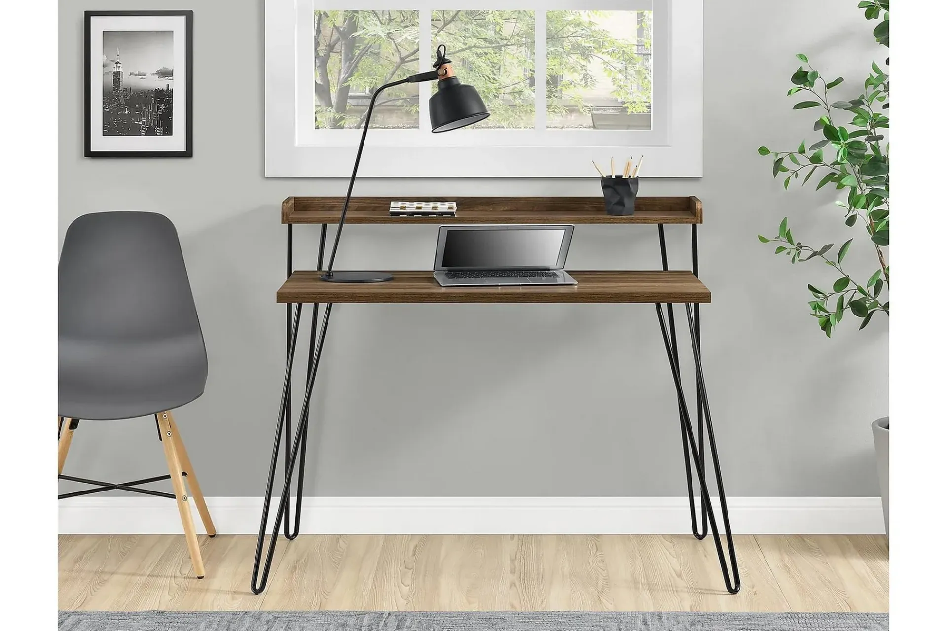 Dorel Home Kontorbord-Haven Skrivebord 114 cm med Oppbevaringshylle Valnøttsbrun/S Valnöt