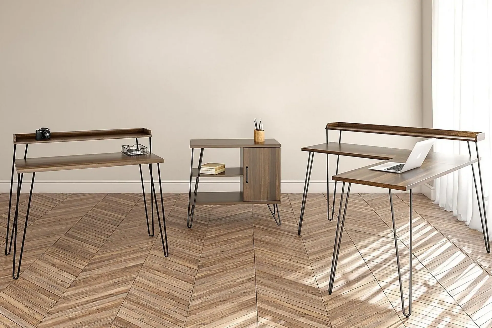 Dorel Home Kontorbord-Haven Skrivebord 114 cm med Oppbevaringshylle Valnøttsbrun/S Valnöt
