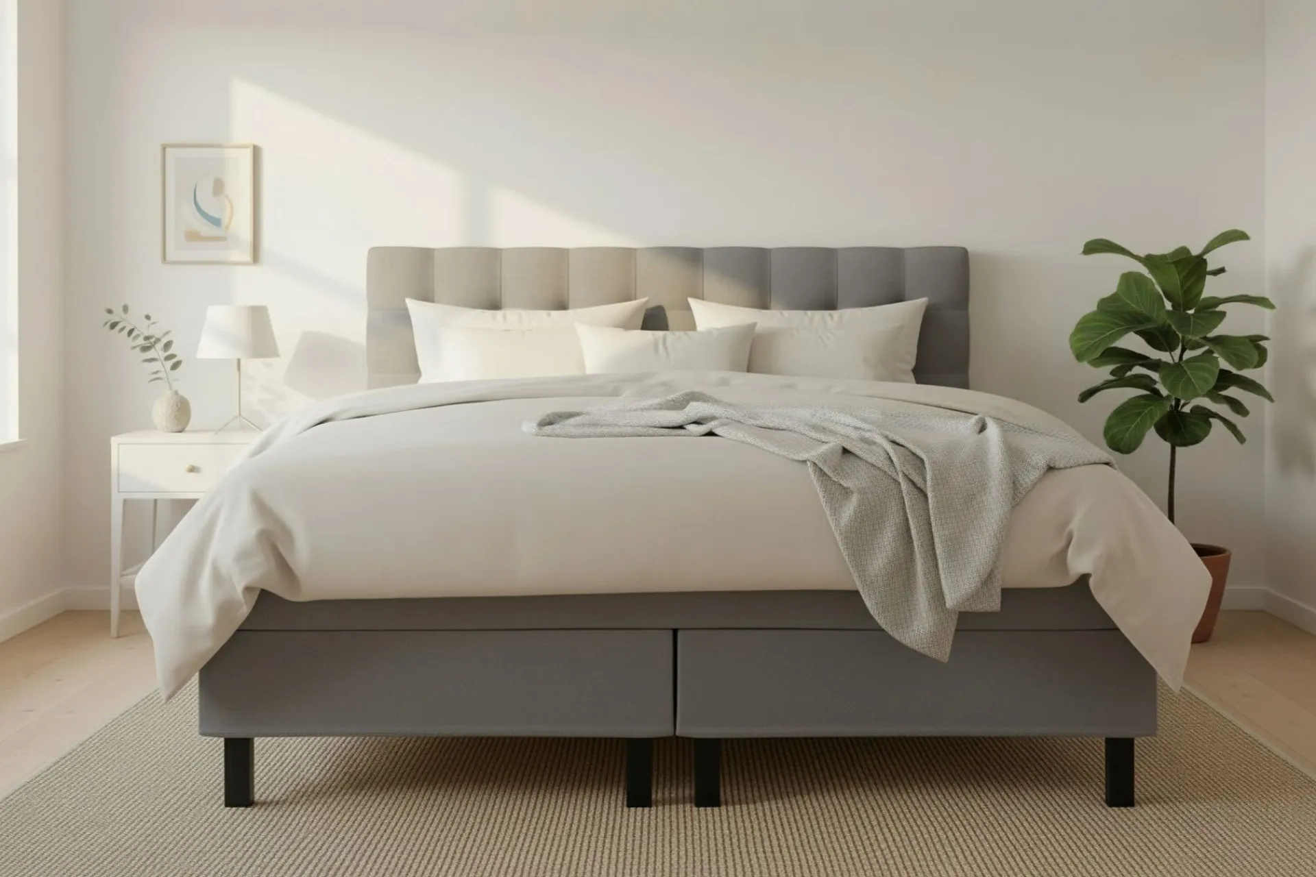 Bedly Kontinentalsenger|Komplett Sengepakke-Hilton Komplett Sengpakke 180x200 cm Kontinentalseng med rutet sengegavl Grey