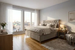Berg & Strand Kontinentalsenger|Komplett Sengepakke-Hilton Lyx komplett sengpakke 180x200 cm kontinentalseng med knappepolstret sengegavl i chenille Brun