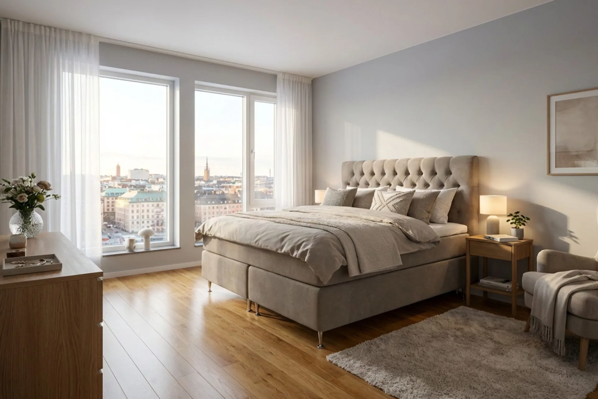 Berg & Strand Kontinentalsenger|Komplett Sengepakke-Hilton Lyx komplett sengpakke 180x200 cm kontinentalseng med knappepolstret sengegavl i chenille Brun
