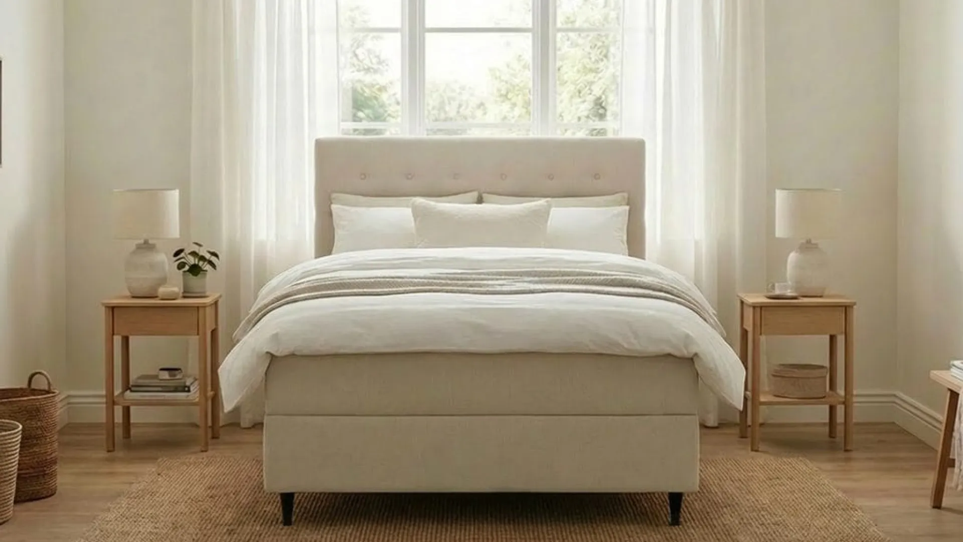 Bedly Kontinentalsenger-Hilton Plus Komplett sengepakke med oppbevaring 120x200 cm Lys beige