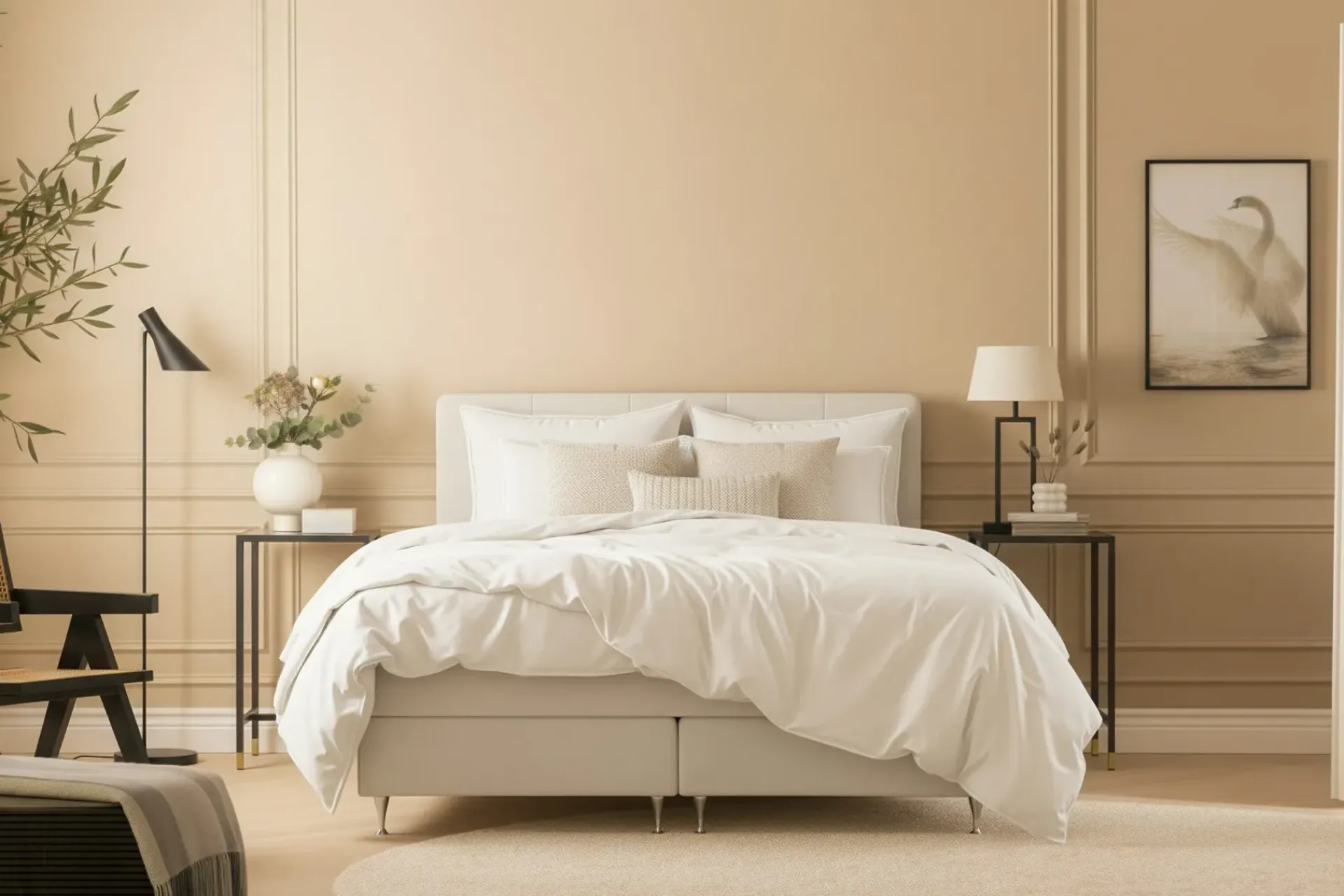 Berg & Strand Kontinentalsenger|Komplett Sengepakke-Hilton Premium Komplett Sengpakke 180x200 cm Kontinentalseng med Sengegavl Lys beige