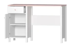 Kontorbord-Hilts Skrivbord 110 cm med Förvaring Låda + Skåp Vit||Pink Hvit,Lyserød