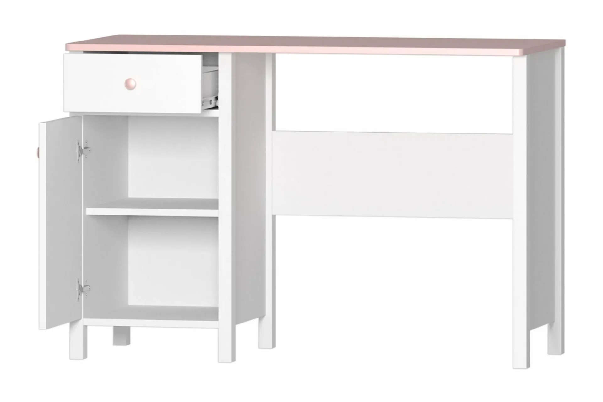 Kontorbord-Hilts Skrivbord 110 cm med Förvaring Låda + Skåp Vit||Pink Hvit,Lyserød