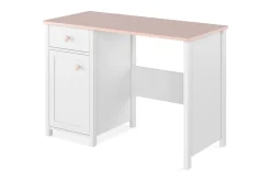 Kontorbord-Hilts Skrivbord 110 cm med Förvaring Låda + Skåp Vit||Pink Hvit,Lyserød