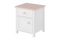 Hilts Sängbord Barn 42 cm med Förvaring Låda + Skåp Vit||Pink