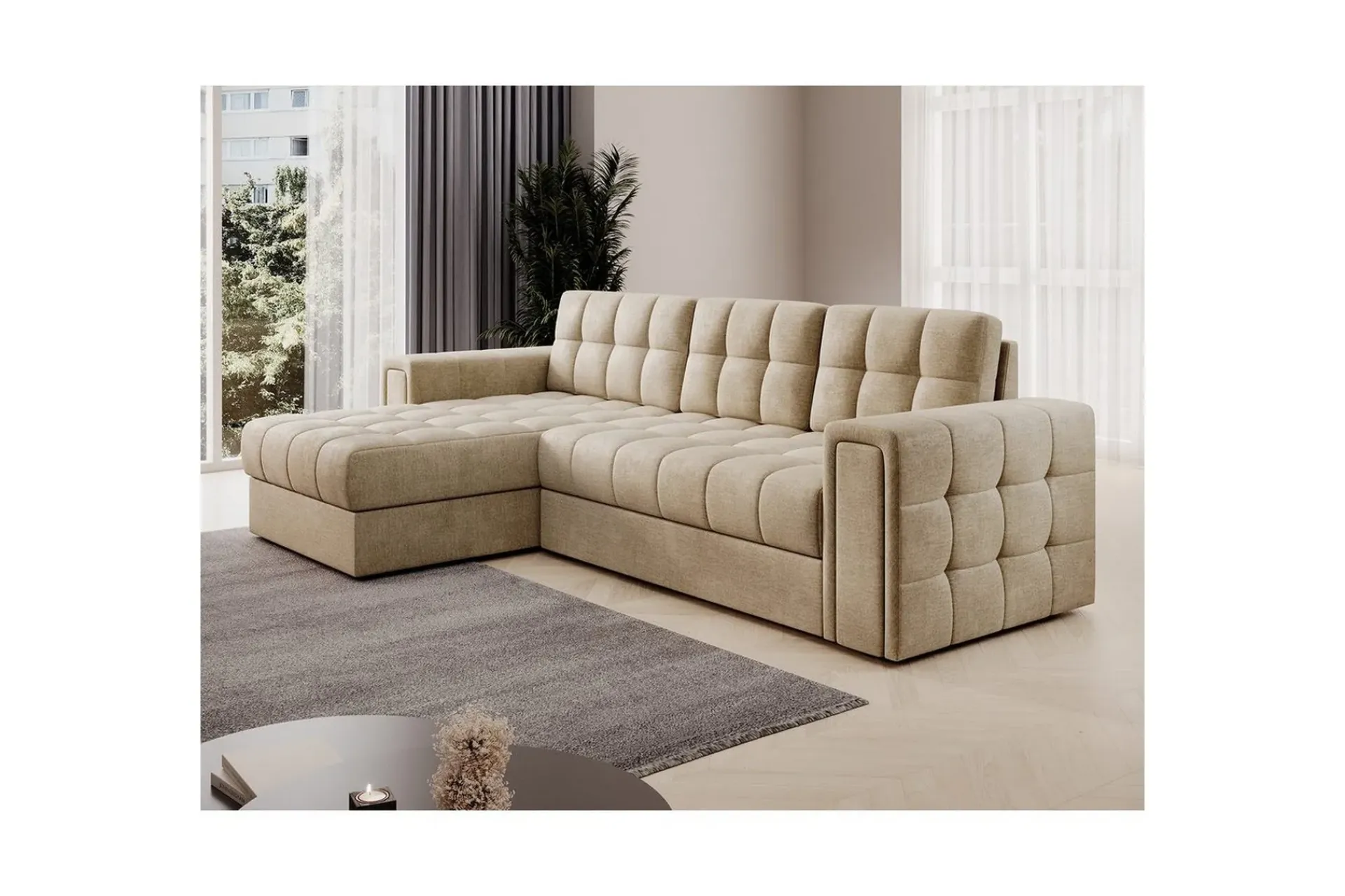 Velour Sofa & Fløyel Sofa|Sovesofaer-Hjørnesofa Eltap Blenvi 260x150x82 cm Mørk beige
