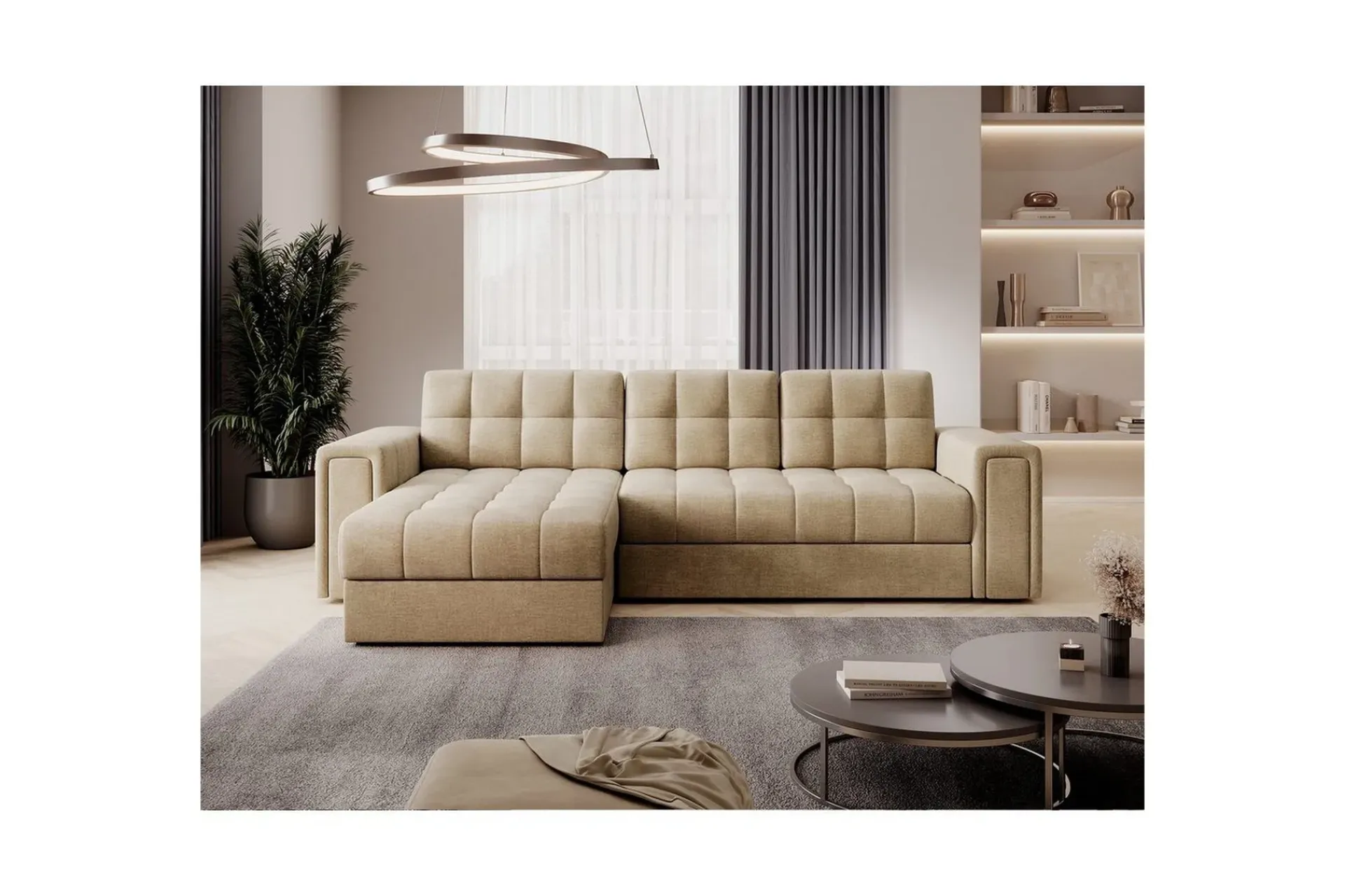 Velour Sofa & Fløyel Sofa|Sovesofaer-Hjørnesofa Eltap Blenvi 260x150x82 cm Mørk beige