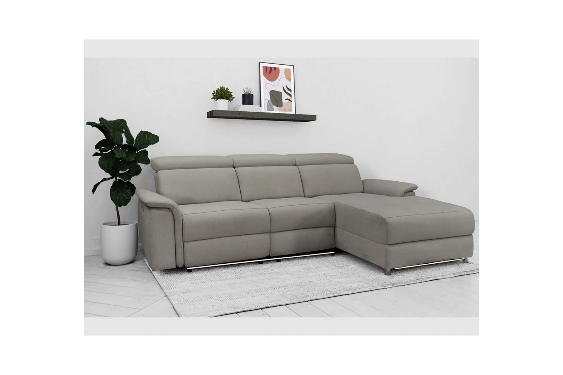 Loft24 Hjørnesofa 3-seter Pareli Grå, Sunday Stoff, Høyre Elektrisk Recliner