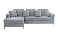 Velour Sofa & Fløyel Sofa-Hjørnesofa 4-seters H med sovefunksjon fløyelsgrå OSLO Grey