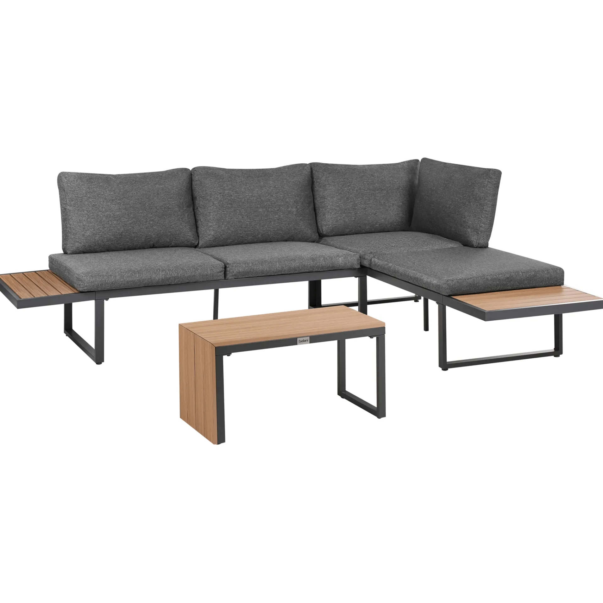 Veranda & Terrasse|Loungesett-Hjørnesofa utendørs med bord 4-seter Pienza høyrevendt Grå/Brun/Svart