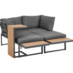 Veranda & Terrasse|Loungesett-Hjørnesofa utendørs med bord 4-seter Pienza høyrevendt Grå/Brun/Svart
