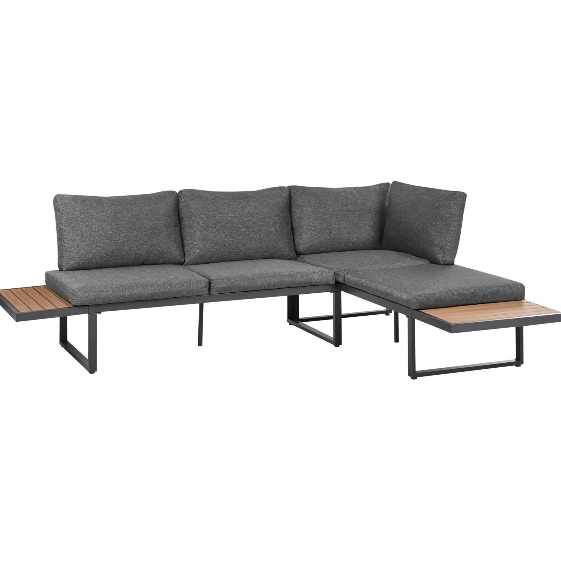 Veranda & Terrasse|Loungesett-Hjørnesofa utendørs med bord 4-seter Pienza høyrevendt Grå/Brun/Svart