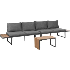 Veranda & Terrasse|Loungesett-Hjørnesofa utendørs med bord 4-seter Pienza høyrevendt Grå/Brun/Svart