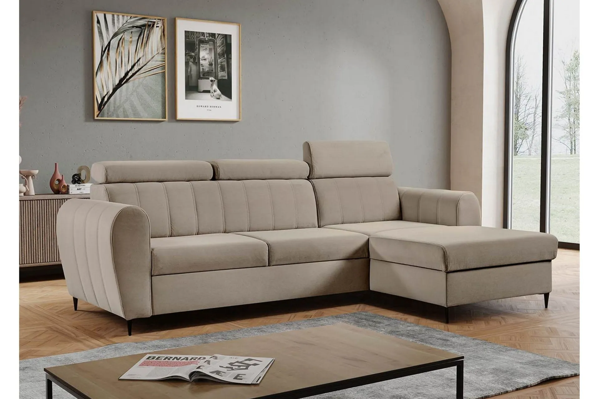 Sofa Med Sjeselong-Hoffman Sofa med Sjeselong 3-seter Beige