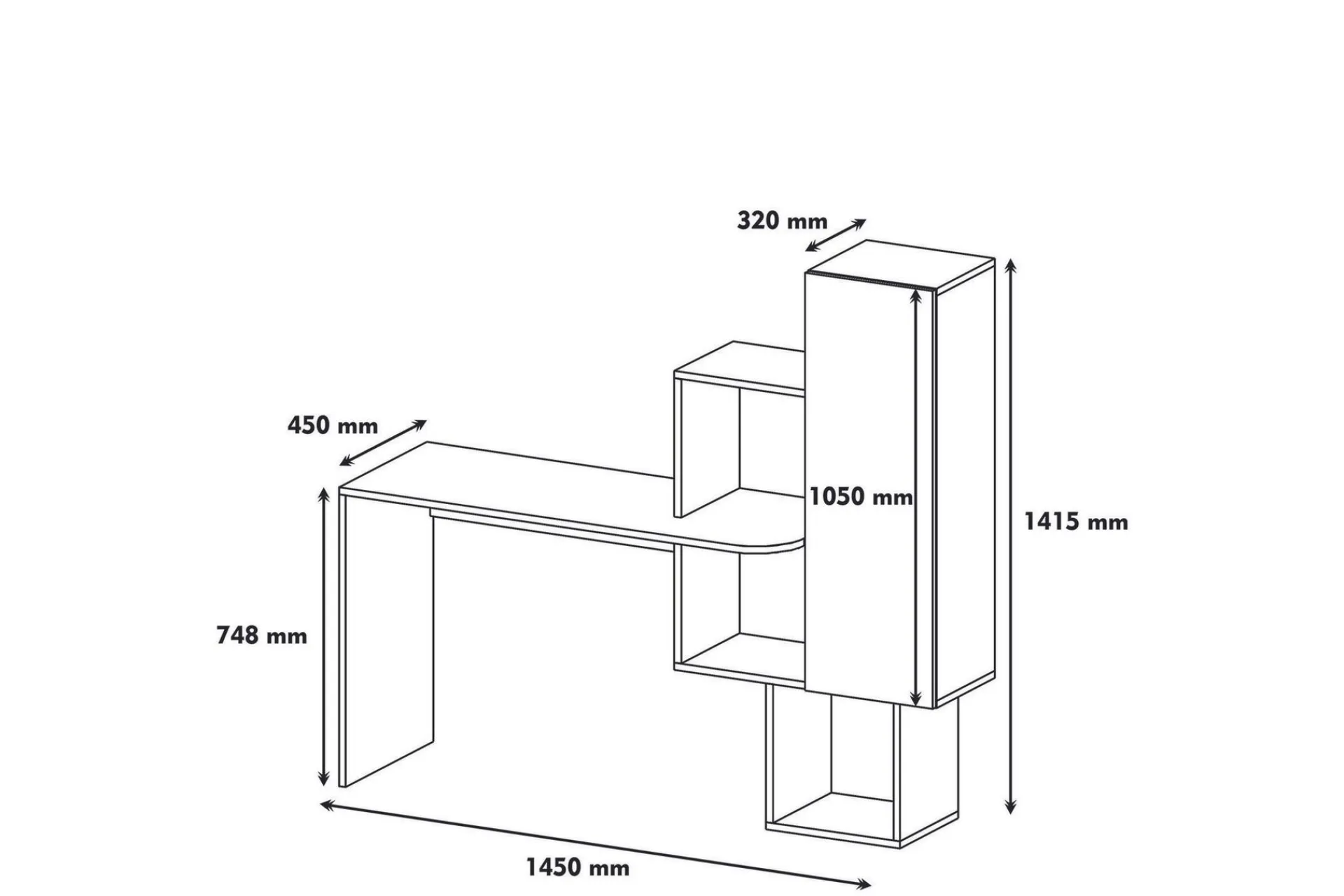 Kontorbord-Hovdane Skrivebord 145 cm med Oppbevaringshyller + Skap Gul,Hvit