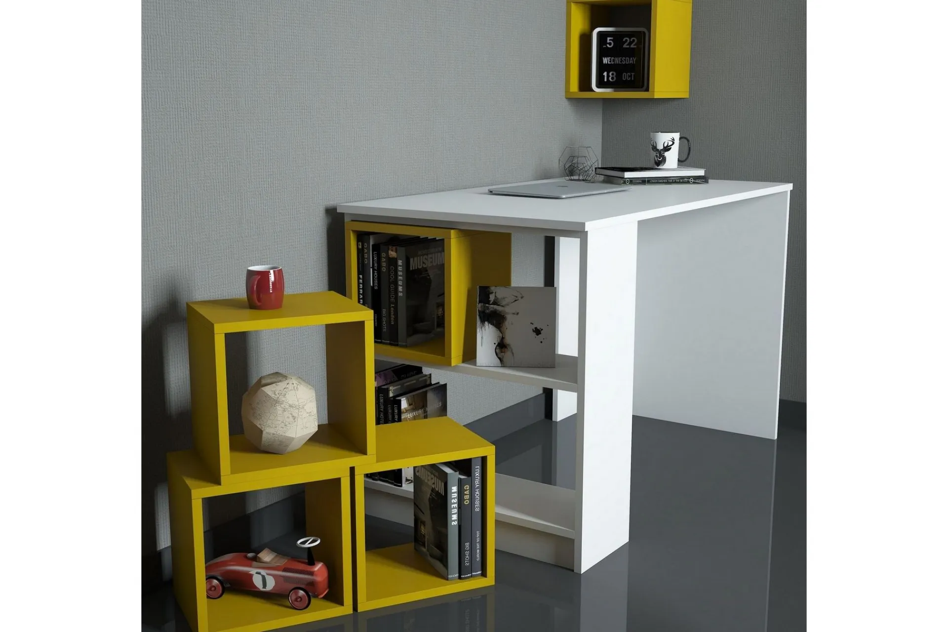Hovdane Skrivebord 120 cm med Oppbevaring + Vegghylle +