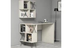 Kontorbord-Hovdane Skrivebord 120 cm med Oppbevaringshylle + Bokhylle L Svart,Hvit