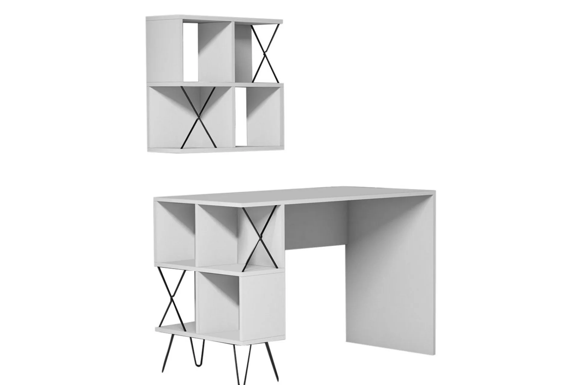 Hovdane Skrivebord 120 cm med Oppbevaring Hylle + Bokhylle L
