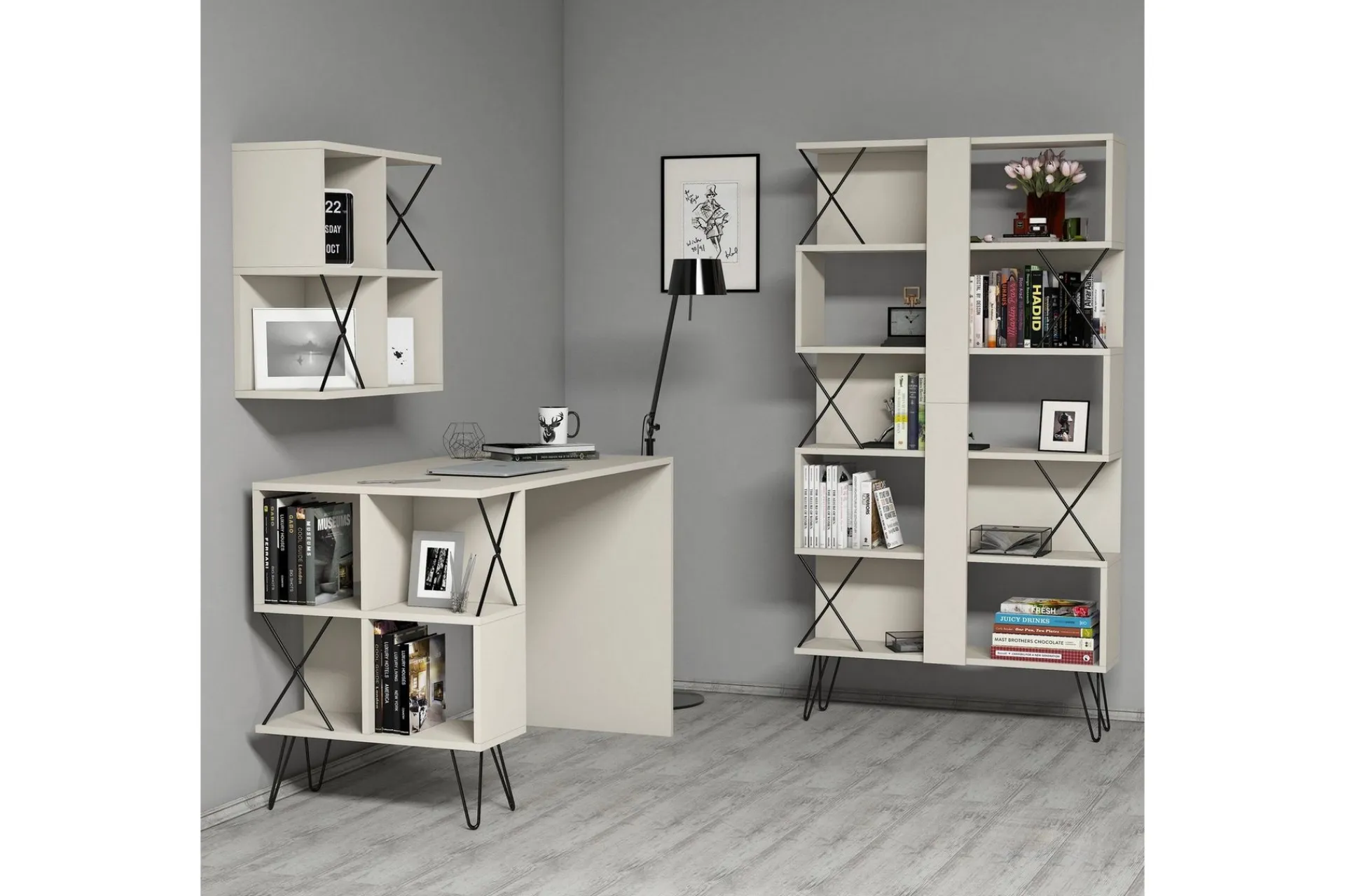 Hovdane Skrivebord 120 cm med Oppbevaring + 2 Bokhyller