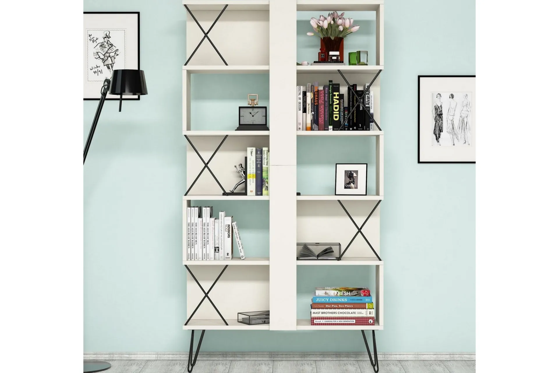 Hovdane Skrivebord 120 cm med Oppbevaring + 2 Bokhyller