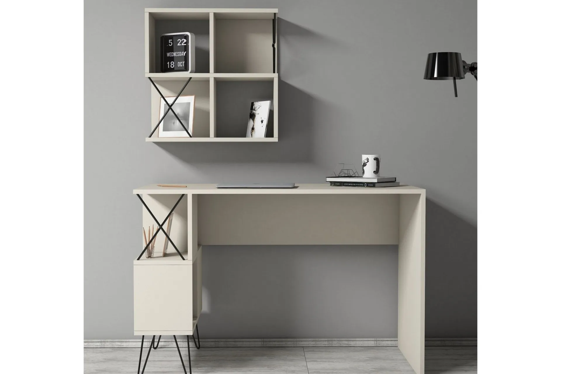 Hovdane Skrivebord 120 cm med Oppbevaring + 2 Bokhyller