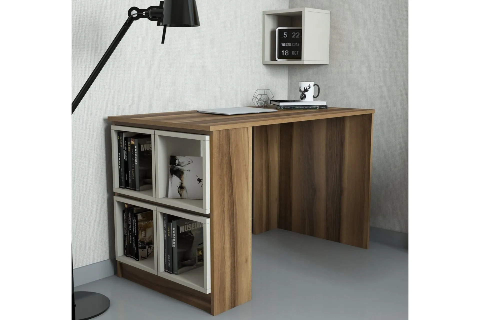 Hovdane Skrivebord 120 med Oppbevaring Hylle + Vegghylle