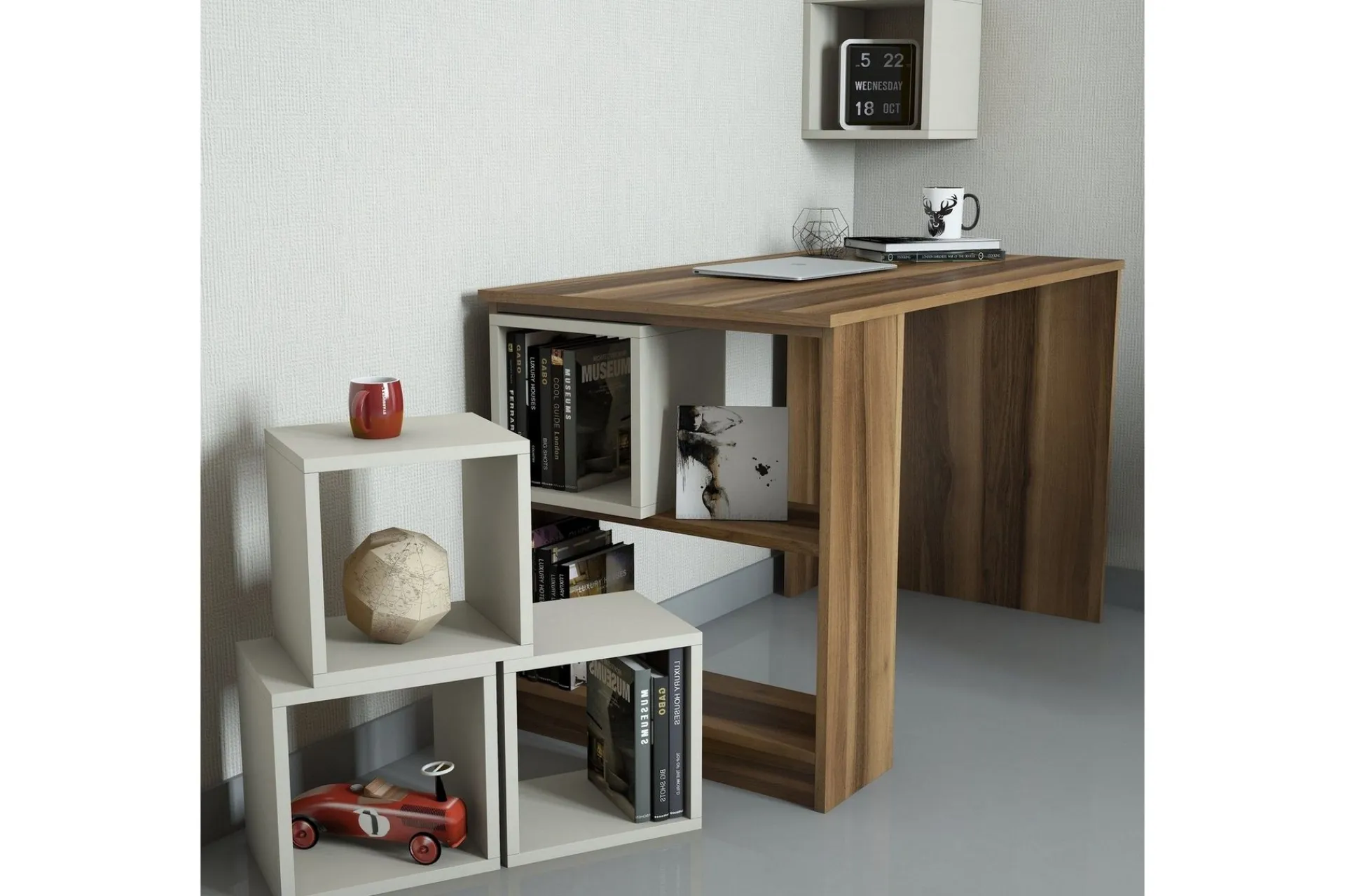 Hovdane Skrivebord 120 med Oppbevaring Hylle + Vegghylle