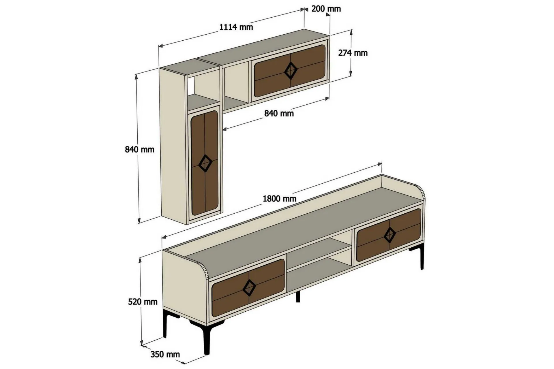 Tv-Møbelsett-Hovdane TV-Benk 180 cm Brun,Hvit
