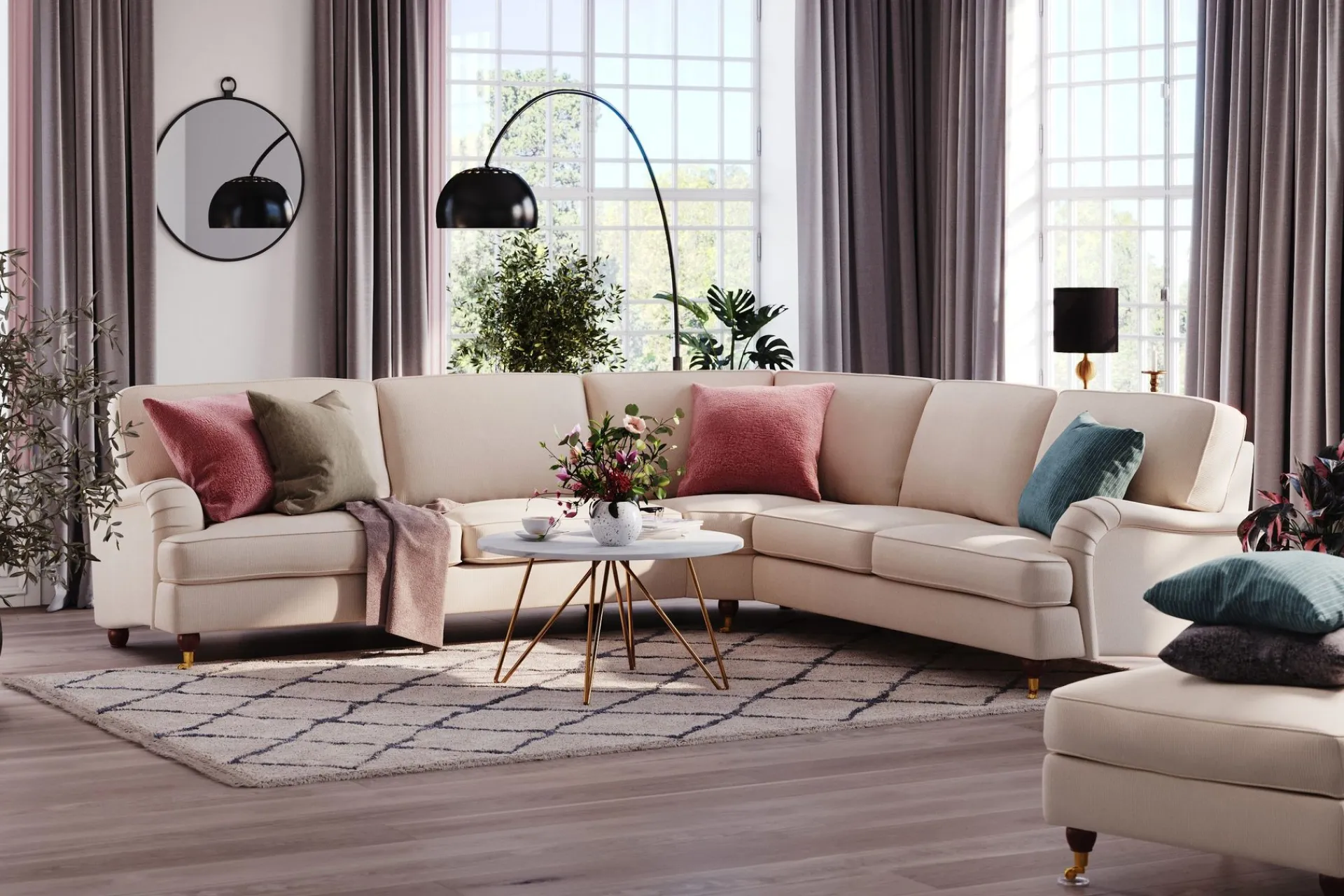 Bloomington Hjørnesofa-Howard Lyx 6-seters Høyrevendt L-formet Hjørnesofa i Manchester Beige