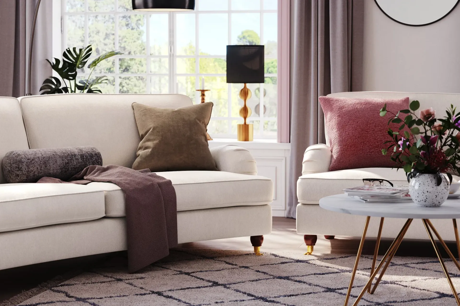 Bloomington Velour Sofa & Fløyel Sofa-Howard Lyx 3-seters Svunget Fløyelssofa Cremehvit