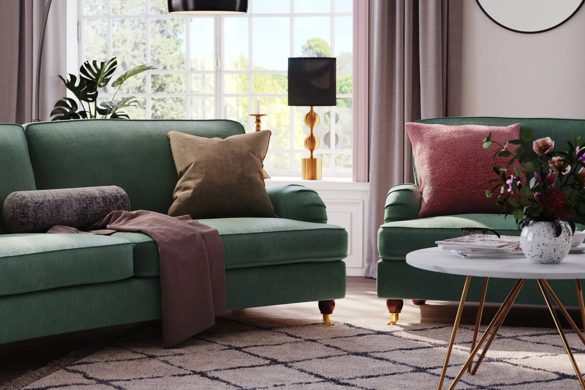 Bloomington Velour Sofa & Fløyel Sofa-Howard Lyx 3-seters Svunget Fløyelssofa Mørkegrønn