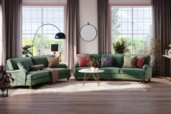 Bloomington Velour Sofa & Fløyel Sofa-Howard Lyx 3-seters Svunget Fløyelssofa Mørkegrønn