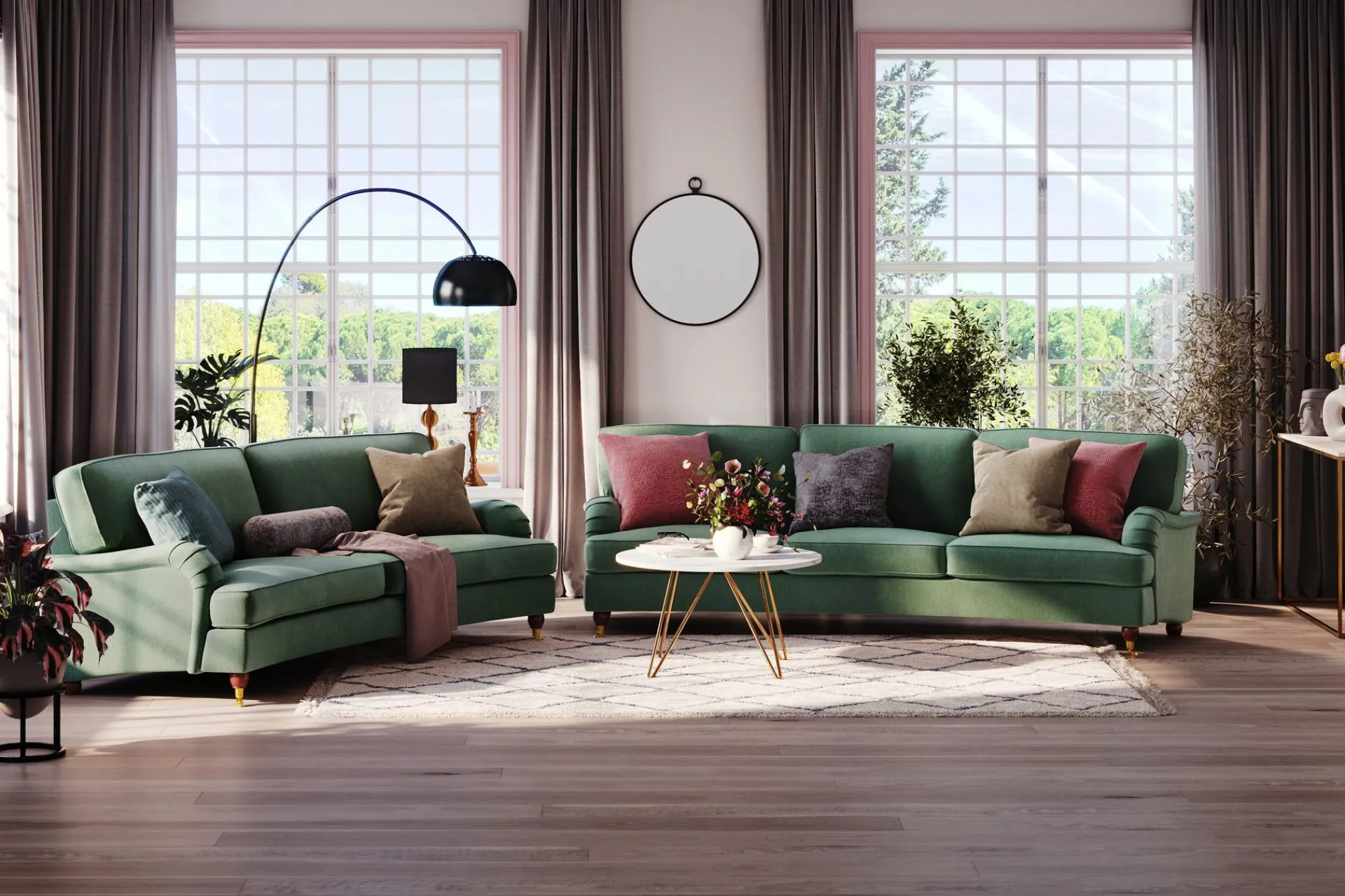 Bloomington Velour Sofa & Fløyel Sofa-Howard Lyx 3-seters Svunget Fløyelssofa Mørkegrønn
