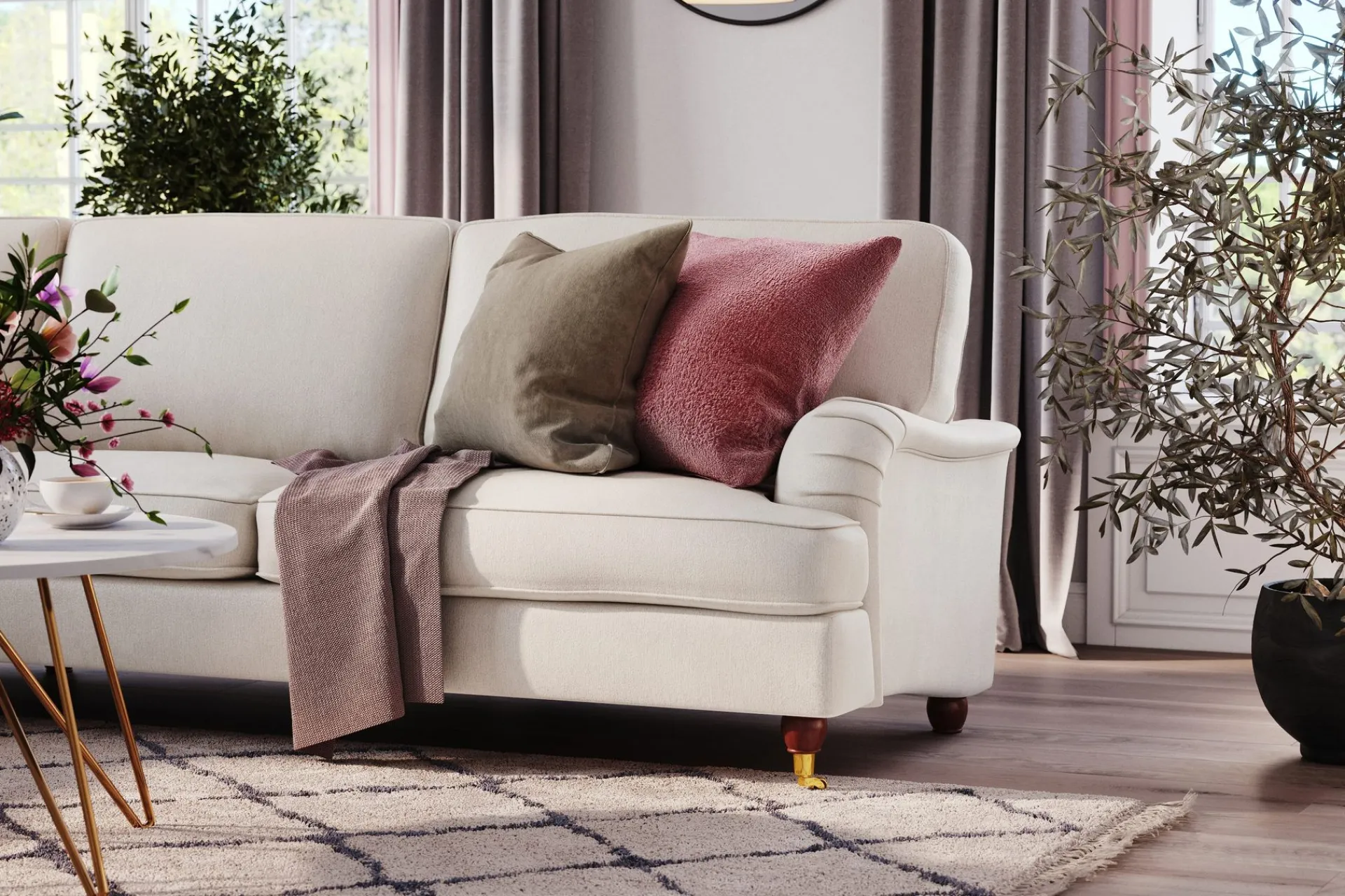 Bloomington Hjørnesofa|Velour Sofa & Fløyel Sofa-Howard Lyx 6-seters Venstrevendt L-formet Hjørnesofa i Fløyel Cremehvit