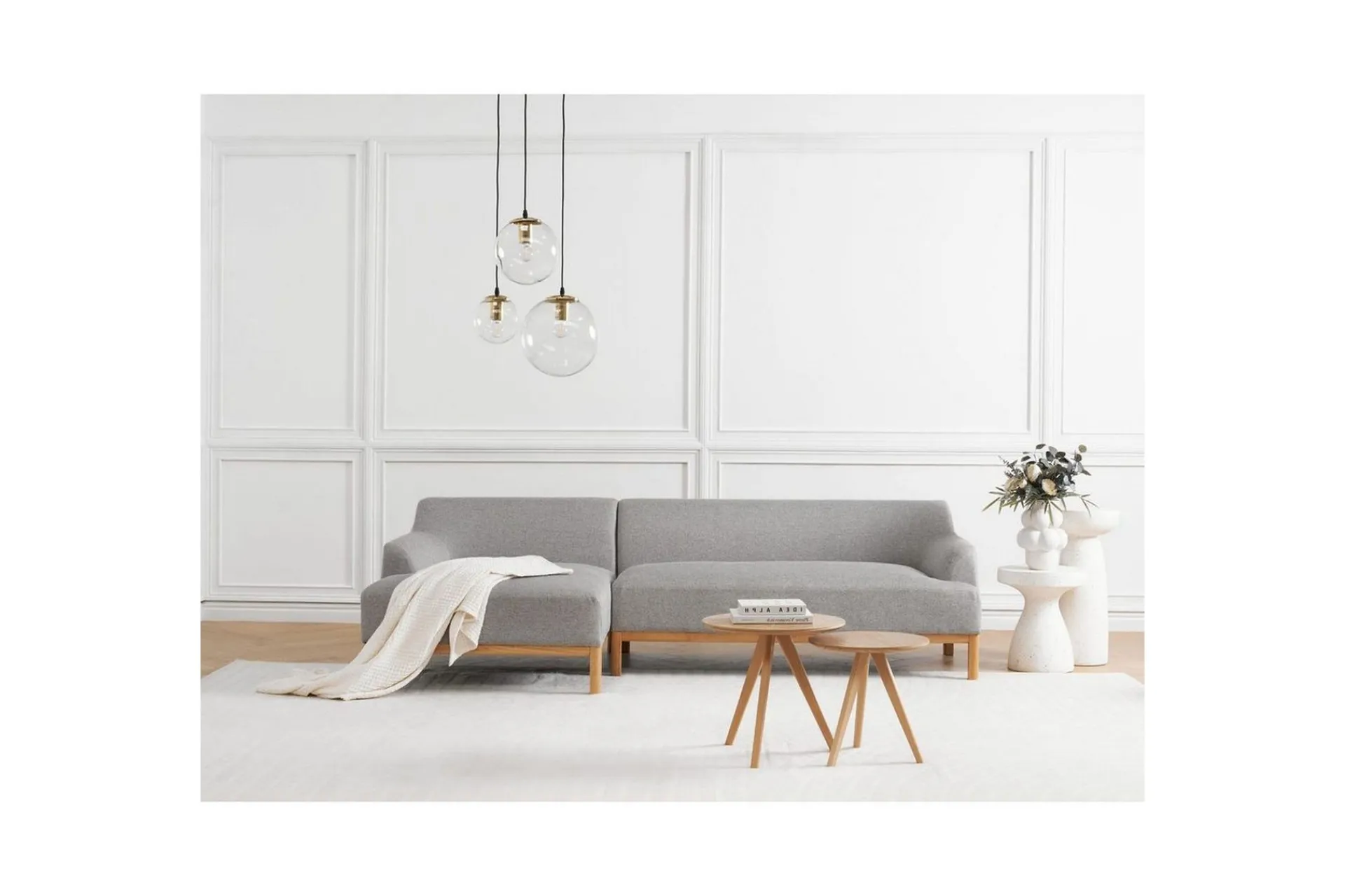 Hjørnesofa-Hörnsoffa Beliani Sosjo Beige, ljust trä, Högervänd Grey||Light colored wood Left-faced Grey,Lysfarget tre