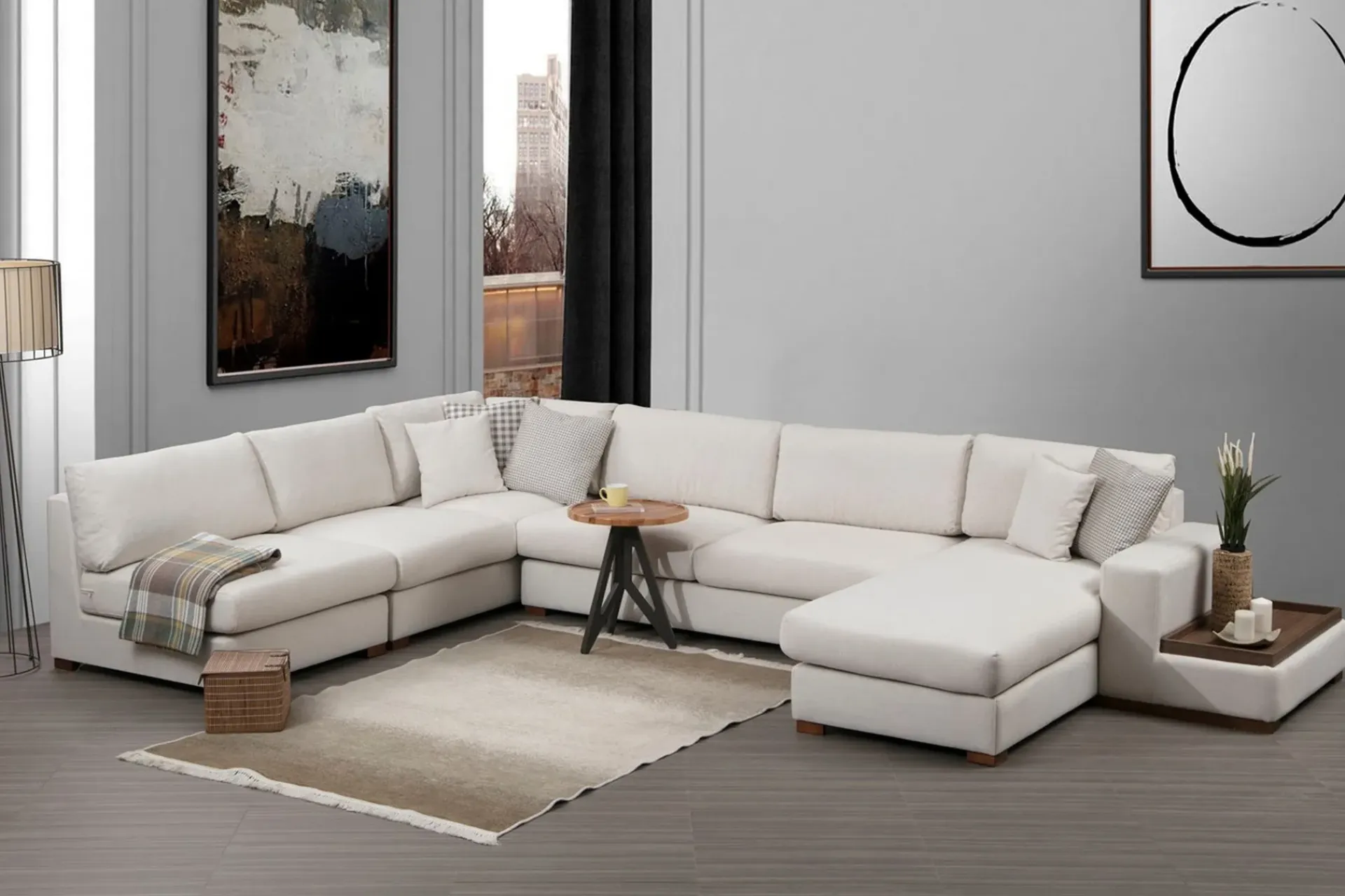 Sofa Med Sjeselong-Huelva Divansofa Beige
