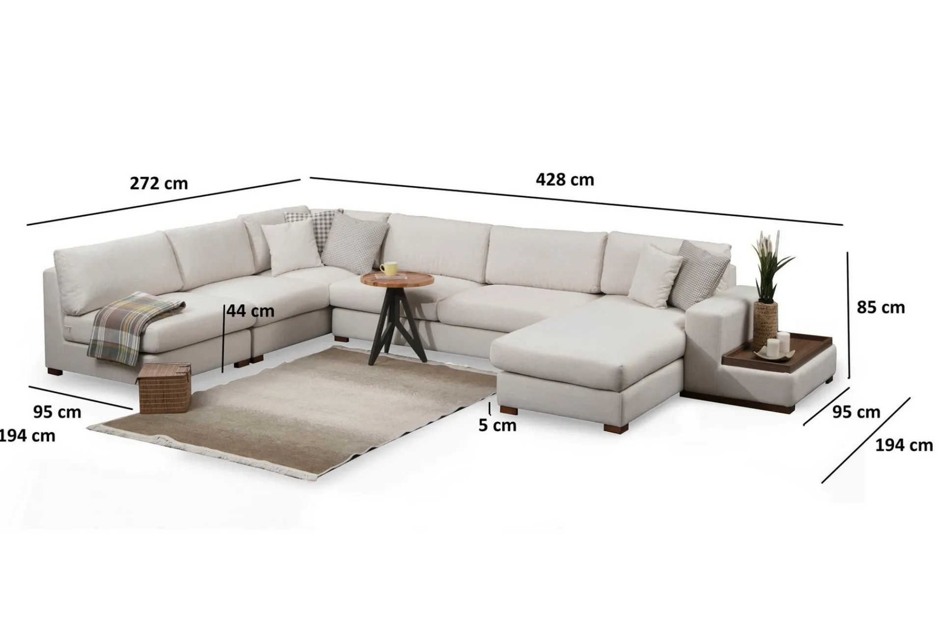 Sofa Med Sjeselong-Huelva Divansofa Beige