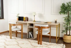 Kontorbord-Hu Skrivebord 60x240 cm Beige,Gull