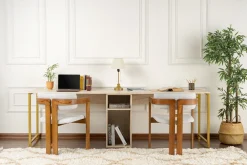 Kontorbord-Hu Skrivebord 60x240 cm Beige,Gull