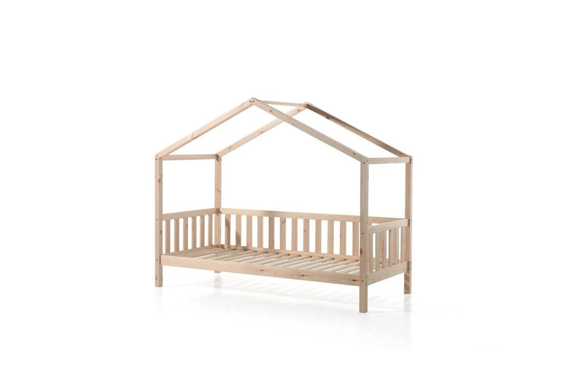 Barneseng & Juniorseng-Husseng med tekstilsett Dallas 90x200 cm Naturlig, Med gjerde, Uten skuff Natural